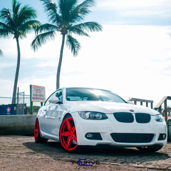 Custom Front Bumper on White BMW 3-Series - Photo by Incurve Wheels
