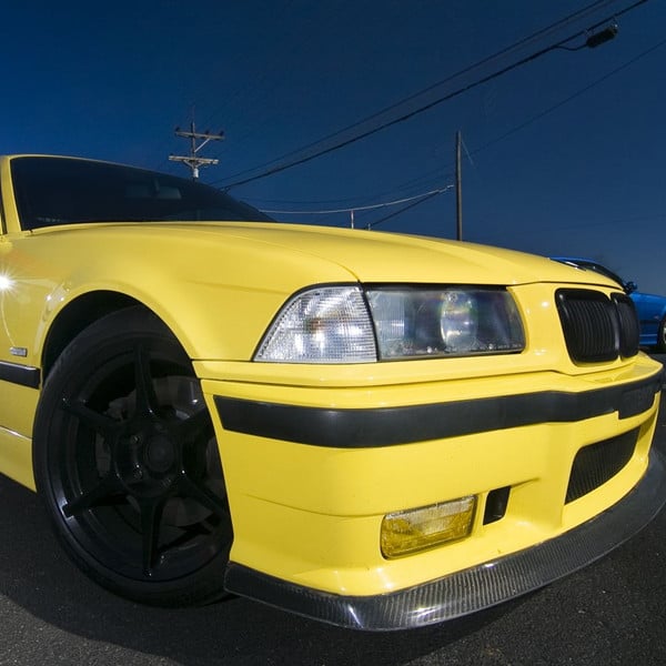 Carbon Fiber Front Lip on Yellow BMW 3-Series - Photo by dan kinzie