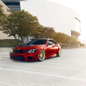 Red BMW 3-Series with Aftermarket Hood - Photo by Anrky Wheels