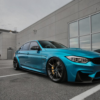 Custom Halo Headlights on Blue BMW 3-Series - Photo by Brixton Forged Wheels
