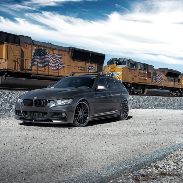 Aftermarket Front Bumper on Gray BMW 3-Series - Photo by Blaque Diamond Wheels