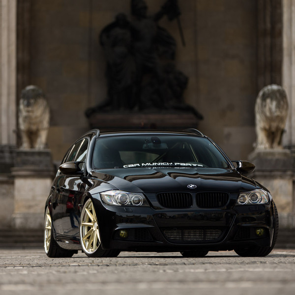Black BMW 3-Series with Aftermarket Halo Headlights - Photo by Vossen