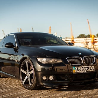 Gloss Black BMW 3-Series with Custom Front Lip - Photo by Vossen