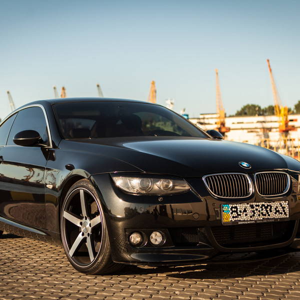 Gloss Black BMW 3-Series with Custom Front Lip - Photo by Vossen