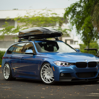 Blue BMW 3-Series with Roof Cargo Box - Photo by Vossen