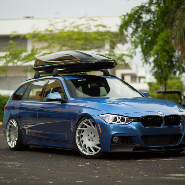 Blue BMW 3-Series with Roof Cargo Box - Photo by Vossen
