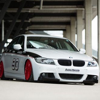 Lowered White BMW 3-Series with Aftermarket Canards - Photo by Vossen