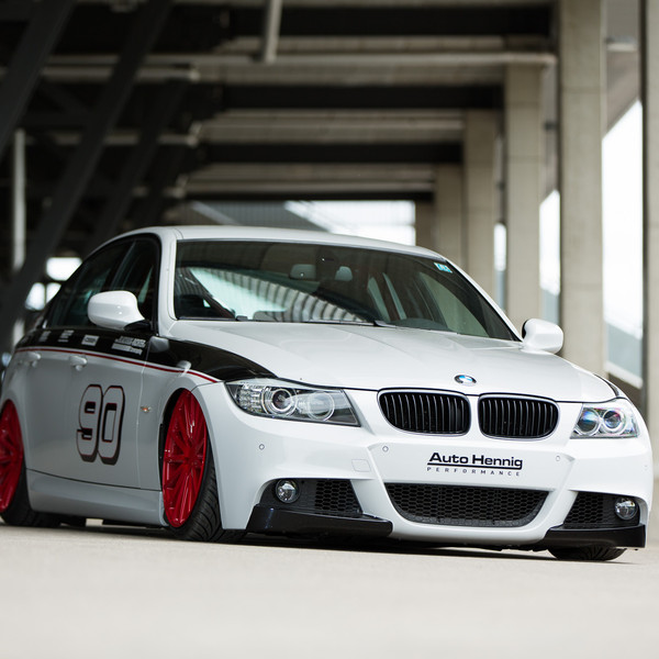 Lowered White BMW 3-Series with Aftermarket Canards - Photo by Vossen