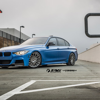 Custom Front Lip on Lowered Blue BMW 3-Series - Photo by Vossen