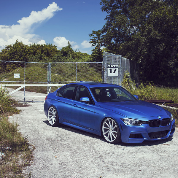 Blacked Out Custom Grille on Blue BMW 3-Series - Photo by Vossen