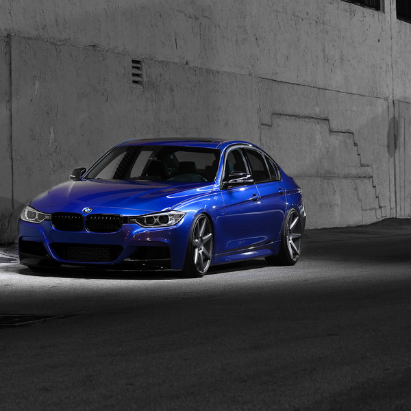 Gloss Blue BMW 3-Series with Custom Front Bumper - Photo by Vossen