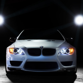 Custom Halo Headlights on White BMW 3-Series - Photo by Vossen