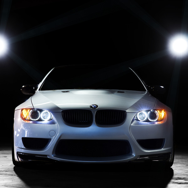 Custom Halo Headlights on White BMW 3-Series - Photo by Vossen