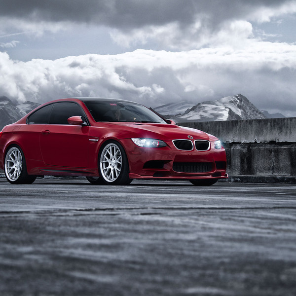 Cherry Red BMW 3-Series with Custom Front Lip - Photo by Vossen