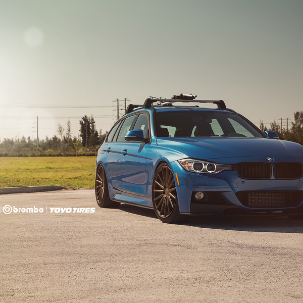 Lowered Blue BMW 3-Series with Base Rack System - Photo by Vossen