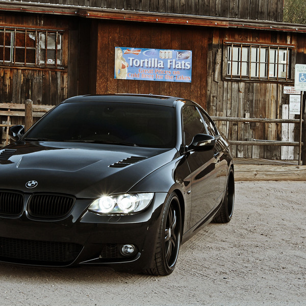 Custom Hood with Air Vents on Black BMW 3-Series - Photo by Vossen