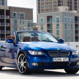 Blue Convertible BMW 3-Series with Custom Headlights - Photo by Vossen