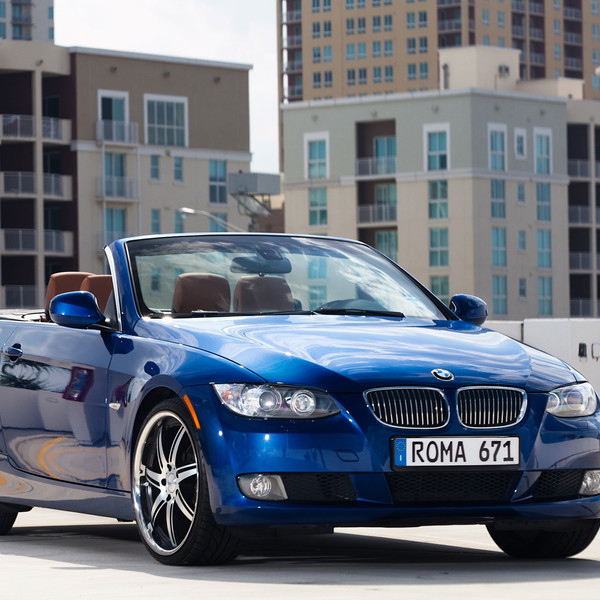 Blue Convertible BMW 3-Series with Custom Headlights - Photo by Vossen
