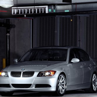 Silver BMW 3-Series with Custom Halo Headlights - Photo by Vossen