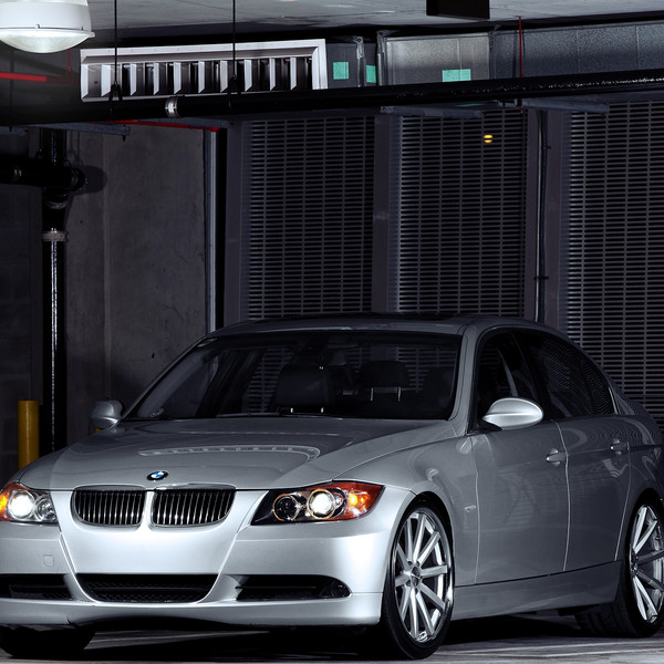 Silver BMW 3-Series with Custom Halo Headlights - Photo by Vossen