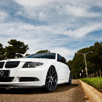 White BMW 3-Series with Carbon Fiber Front Lip Spoiler - Photo by Vossen