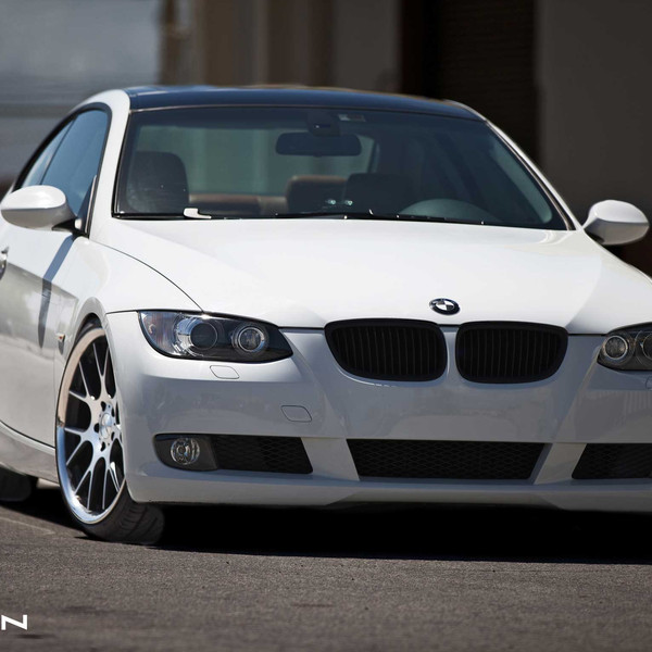 White BMW 3-Series with Dark Smoke Headlights - Photo by Vossen
