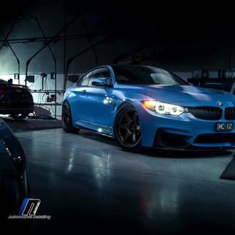 Custom Halo Headlights on Blue BMW 4-Series - Photo by PT works