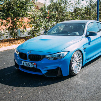 Blue BMW 4-Series with Aftermarket LED Headlights - Photo by Vossen