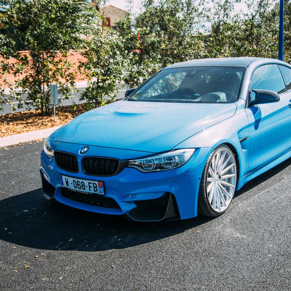 Blue BMW 4-Series with Aftermarket LED Headlights - Photo by Vossen