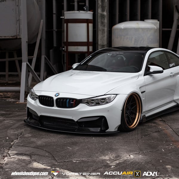 White Lowered BMW 4-Series with Custom Front Bumper - Photo by Vorstiner