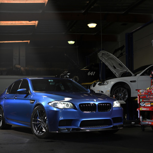 Blue BMW 5-Series with Carbon Fiber Front Lip - Photo by Vorstiner