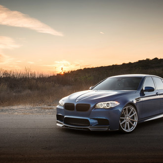 Carbon Fiber Front Lip on Blue BMW 5-Series - Photo by TSW
