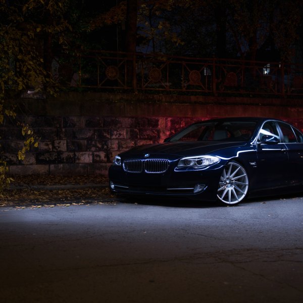 Dark Blue BMW 5-Series with Custom LED Headlights - Photo by JR Wheels