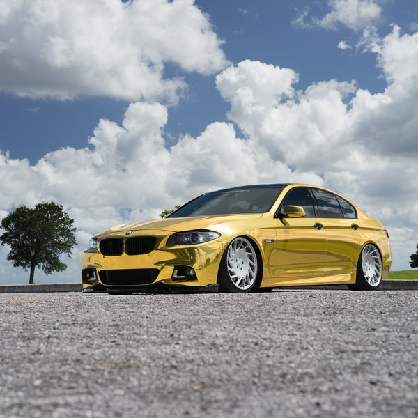 Custom Gold Wrapped BMW 5-Series - Photo by Vossen