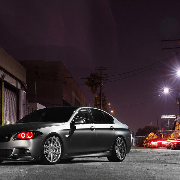 Gray Matte BMW 5-Series with Custom Halo Headlights - Photo by Vossen
