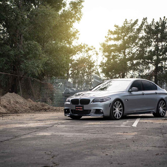Gray BMW 5-Series with Aftermarket Hood - Photo by Vossen