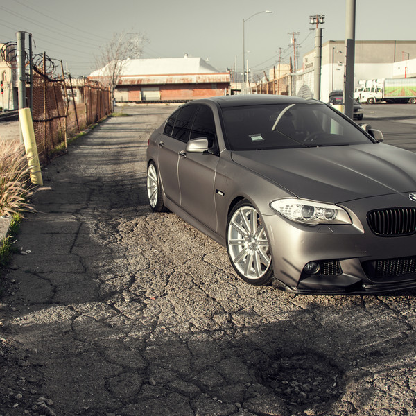 Lowered Gray BMW 5-Series with Crystal Clear Headlights - Photo by Vossen