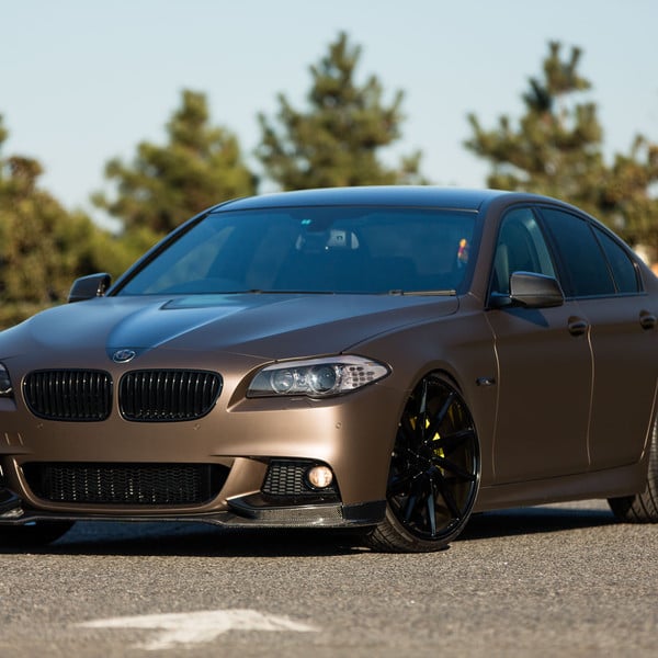 Bronze Wrapped BMW M5 With Carbon Fiber Bumper Lip by Vossen - Photo by Vossen