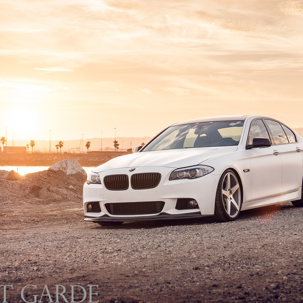 Custom Headlights on White Matte BMW 5-Series - Photo by Avant Garde Wheels