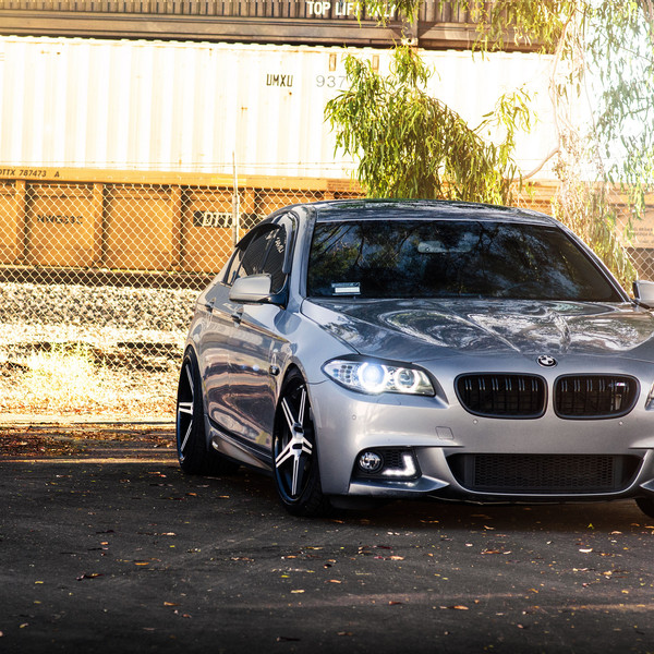 Gray BMW 5-Series with Custom Halo Headlights - Photo by Concept One