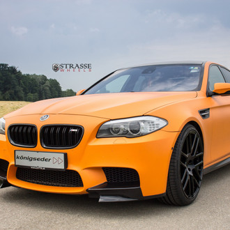 Aftermarket Canards on Matte Orange BMW 5-Series - Photo by Strasse Forged