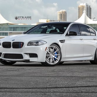 White BMW 5-Series with Michelin Tires - Photo by Strasse Forged
