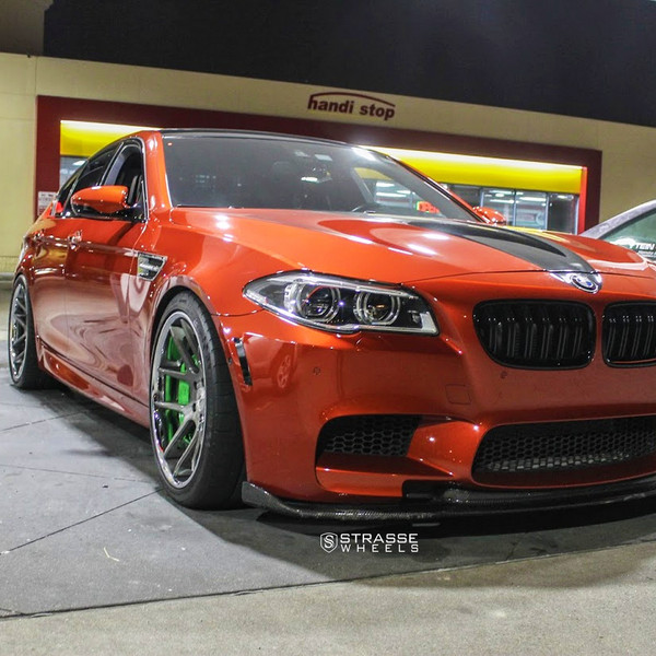 Custom Hood on Red BMW 5-Series - Photo by Strasse Forged