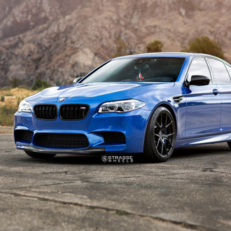 Carbon Fiber Front Lip on Blue BMW 5-Series - Photo by Strasse Forged