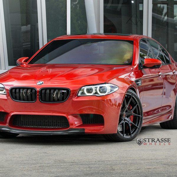 Red BMW 5-Series with Carbon Fiber Front Lip - Photo by Strasse Forged