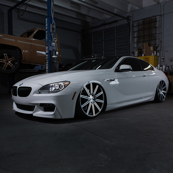 Lowered White BMW 6-Series with Aftermarket Headlights - Photo by Vossen