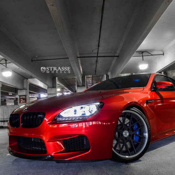 Carbon Fiber Front Lip on Red BMW 6-Series - Photo by Strasse Forged
