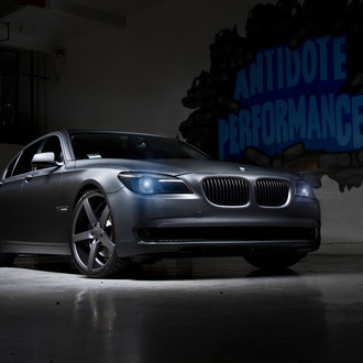 Gray BMW 7-Series with Dark Smoke Headlights - Photo by Vossen