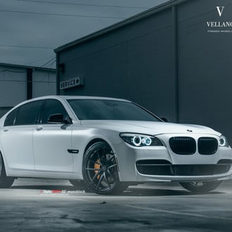 Aftermarket Halo Headlights on White BMW 7-Series - Photo by Vellano