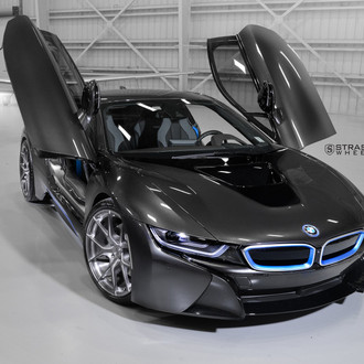 Custom Verticla Doors on Gray BMW i8 - Photo by Strasse Forged